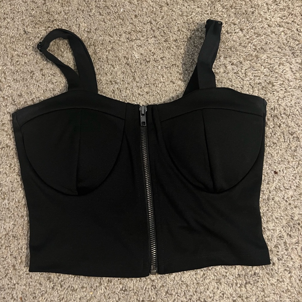Black zip front crop top